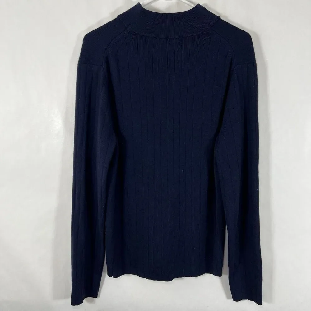 Banana Republic Extra Fine Merino Wool Sweater Mens Medium Navy 1/4 Snap Mock